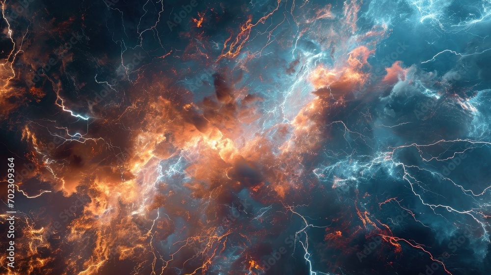 Poster Fiery thunderstorm in the night sky