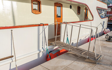 Deck of a ship or yacht with portholes.