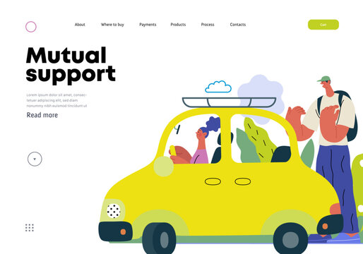Mutual Support: Assistance in parking the car -modern flat vector concept illustration of man assisting woman with parallel parking A metaphor of voluntary collaborative exchanges of resource, service