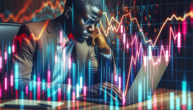 African man trading Online Crypto trading or stock trading can be risky and may result in periods of where large amounts of money is lost.