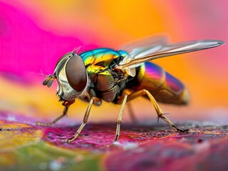 Fototapeta premium Extreme Macro image of colorful metallic Hover Fly - Ornidia obesa.