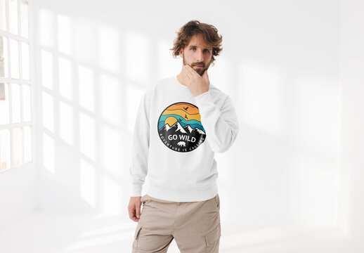 Mockup of man wearing customizable design sweatshirt