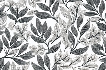 Leaves background in linear style, black and white background