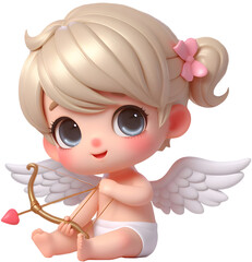 Cupido lindo bebé tierno san valentin volando con una flecha de corazon en la mano, dia del amor y...