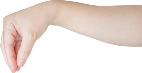 Woman hand gesture holding something isolated on white background