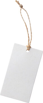 Blank price tag tied with string isolated on white background