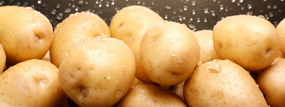 close up of potatoes in water drops