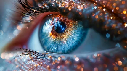 Foto op Aluminium Macro shot of beautiful woman's eye with bright makeup and sparkles.  © korkut82