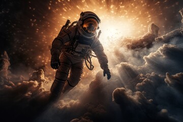 Astronaut in space suit exploring outer space.