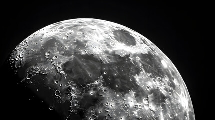 Detailed Moon Surface Closeup Against Dark Sky