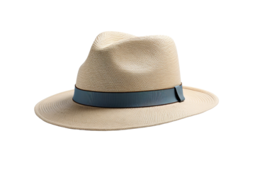 Panama style hat made with braided palm leaves, isolated in transparent background