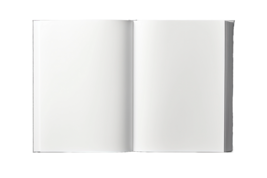 mockup of open book with blank pages isolated in transparent background