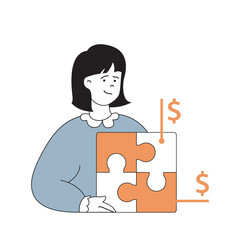 Business and finance concept with cartoon people in flat design for web. Woman planning company development with financial goals. Vector illustration for social media banner, marketing material.