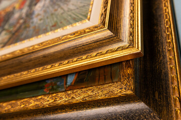 Antique wooden picture frames. Old rustic wooden frames close-up