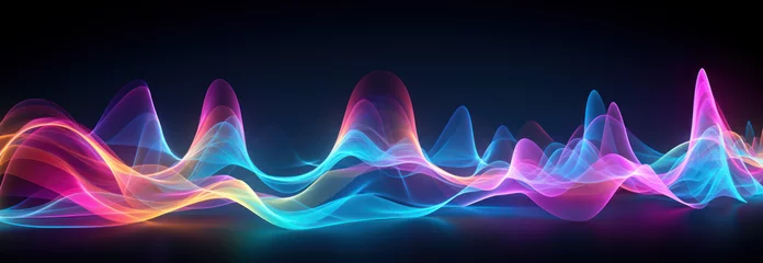 Gordijnen Colorful abstract 3D sound waves of fluid neon liquid  © Mik Saar