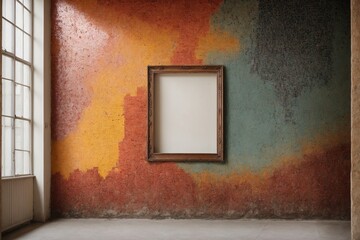 Frame mockup Living room wall poster mockup Modern interior design   The frame is bare, but the wall behind it is alive with a mosaic of colors, just waiting for your imagination to fill the void