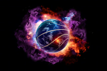 bright flamy symbol on the black background. Neural network AI generated art