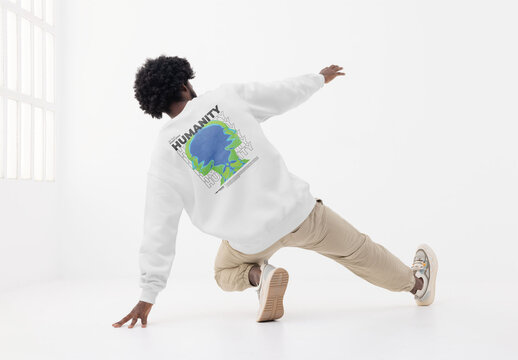 Mockup of man wearing customizable sweatshirt with logo