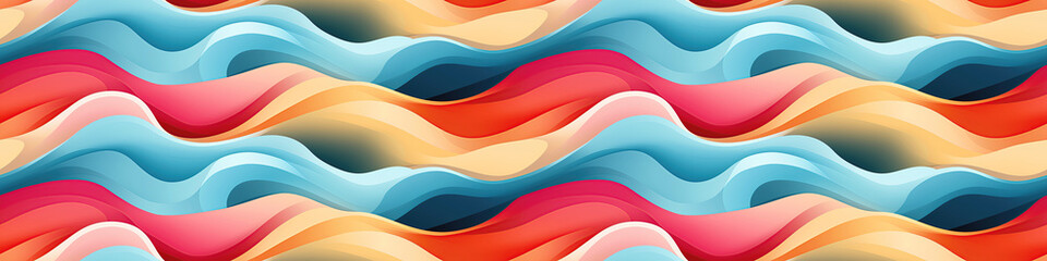 wavy seamless pattern with bright colorful waves on multicolored pastel rainbow background