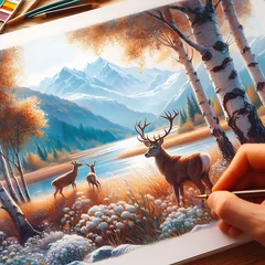 Foto op Canvas landscape with deer © Michael