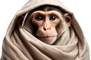 monkey wearing a warm scarf on a transparent background. ai generative image