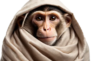 Fotobehang monkey wearing a warm scarf on a transparent background. ai generative image © IOLA