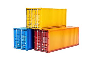 three ship containers on transparent background. Logistic transportation and service concept