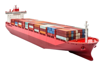 Container cargo ship isolated on transparent background. The concept of ship transportation and maritime logistic