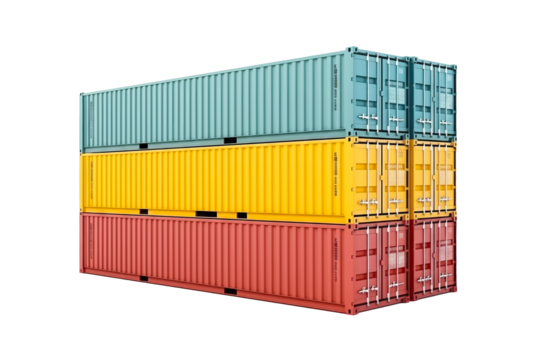 cargo ship container stack on transparent background. Logistic transportation and service concept