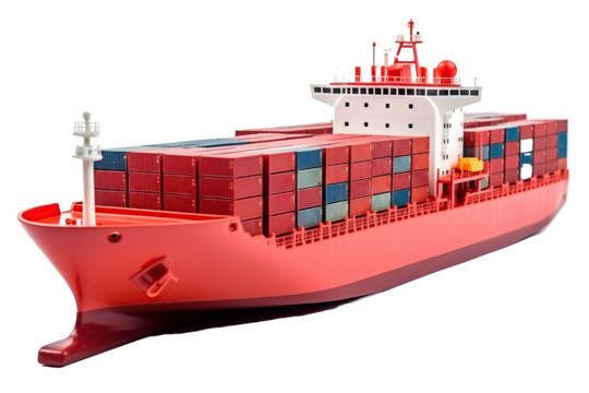 Large container cargo ship on a transparent background. The concept of ship transportation and logistic service