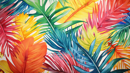 Fototapeta na wymiar Pattern floral texture exotic palm print summer background leaves tropic design