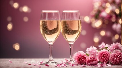  Two champagne glasses on a pink background 