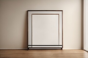 Frame mockup Living room wall poster mockup Modern interior design  a sleek, contemporary prototype blank frame elevated on a wooden base.