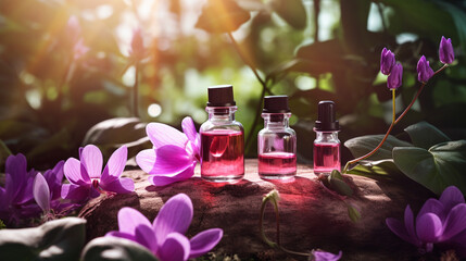 bottle, cans of cyclamen extract essential oil