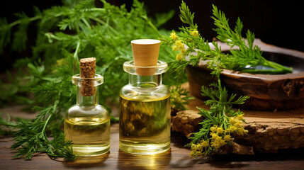 bottle, cans of essential oil extract of wormwood