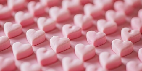 Arranged grid of pink candy hearts for valentine's day web background - generative ai