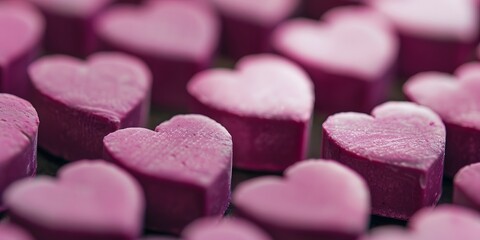 Obraz na płótnie Canvas Arranged grid of pink candy hearts for valentine's day web background - generative ai