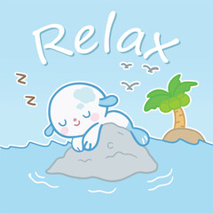 cute sea lion Lying on an island in the middle of the sea Vectors & Illustrations