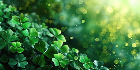 Fototapeta na wymiar Green background with clover for St Patrick's Day