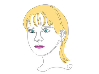 Abstract girl's face ,continuous one line art hand drawing sketch, Cosmetics symbol, beauty salon logo