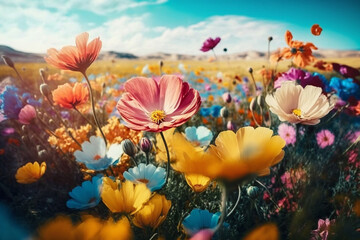 Fototapeta na wymiar spring flower meadow in the background