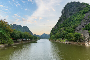 Ninh Binh landscape in Vietnam. Popular for boat tour, karst landscape and river
