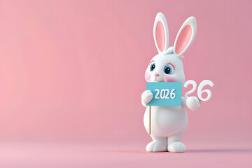 Frohes Osterfest 2026: Illustration eines fröhlichen Osterhasen mit Schild