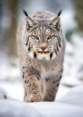 Obraz premium A lonely lynx in the winter forest