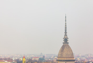 Obraz premium View of the Mole Antonelliana in Turin, Italy . Large cupola symbol of Torino 