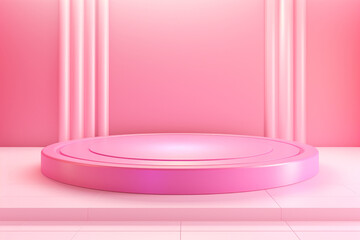 The landscape view of abstract pink podium with rounded and texture surface for product presentation 3d model rendering. Generative AI.