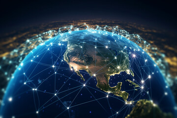 Global network connection covering earth with link of innovative perception . Concept of international trading and digital investment, 5G global wireless connection and future of internet of things