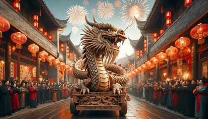 Traditional Chinese New Year Celebration with Wooden Dragon