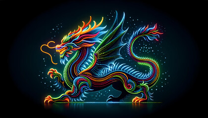 Magical Multicolored Neon Lights Dragon Wallpaper 4K	