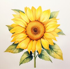 Watercolor single sunflower